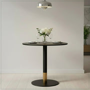 Vail Collection Dining Table Black/Gold Base With 27"/36" Round Stone Top