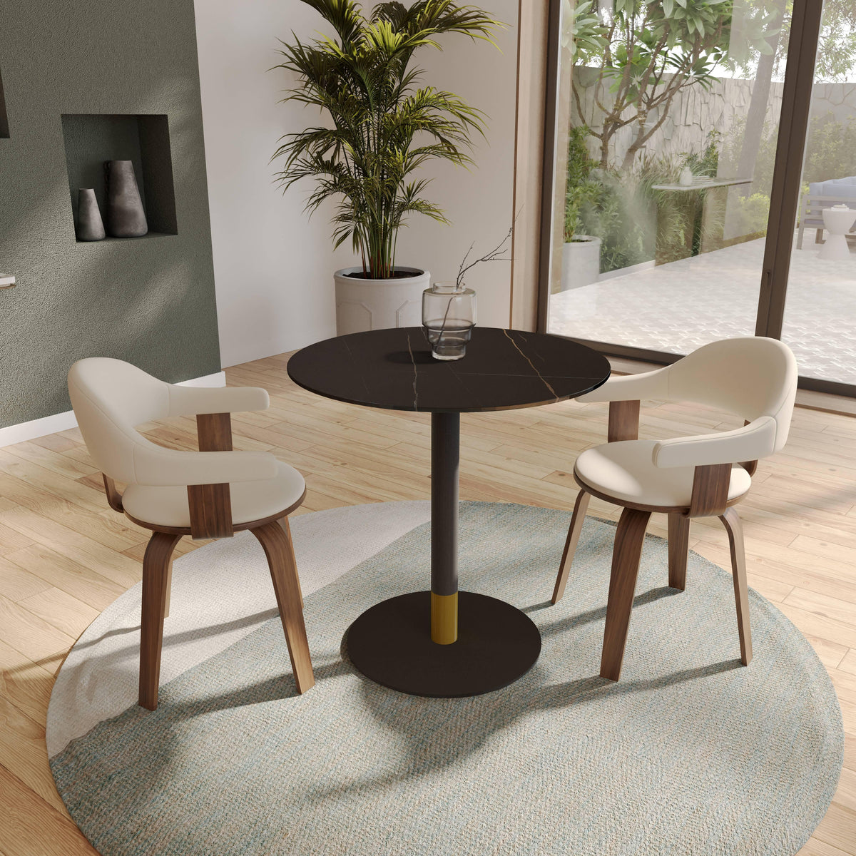 Vail Collection Dining Table Black/Gold Base With 27"/36" Round Stone Top - Elax Furniture