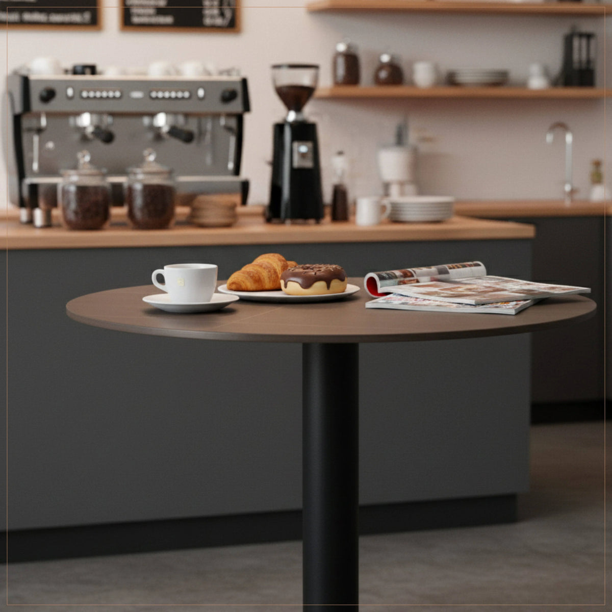 Vail Collection Dining Table Black/Gold Base With 27"/36" Round Stone Top