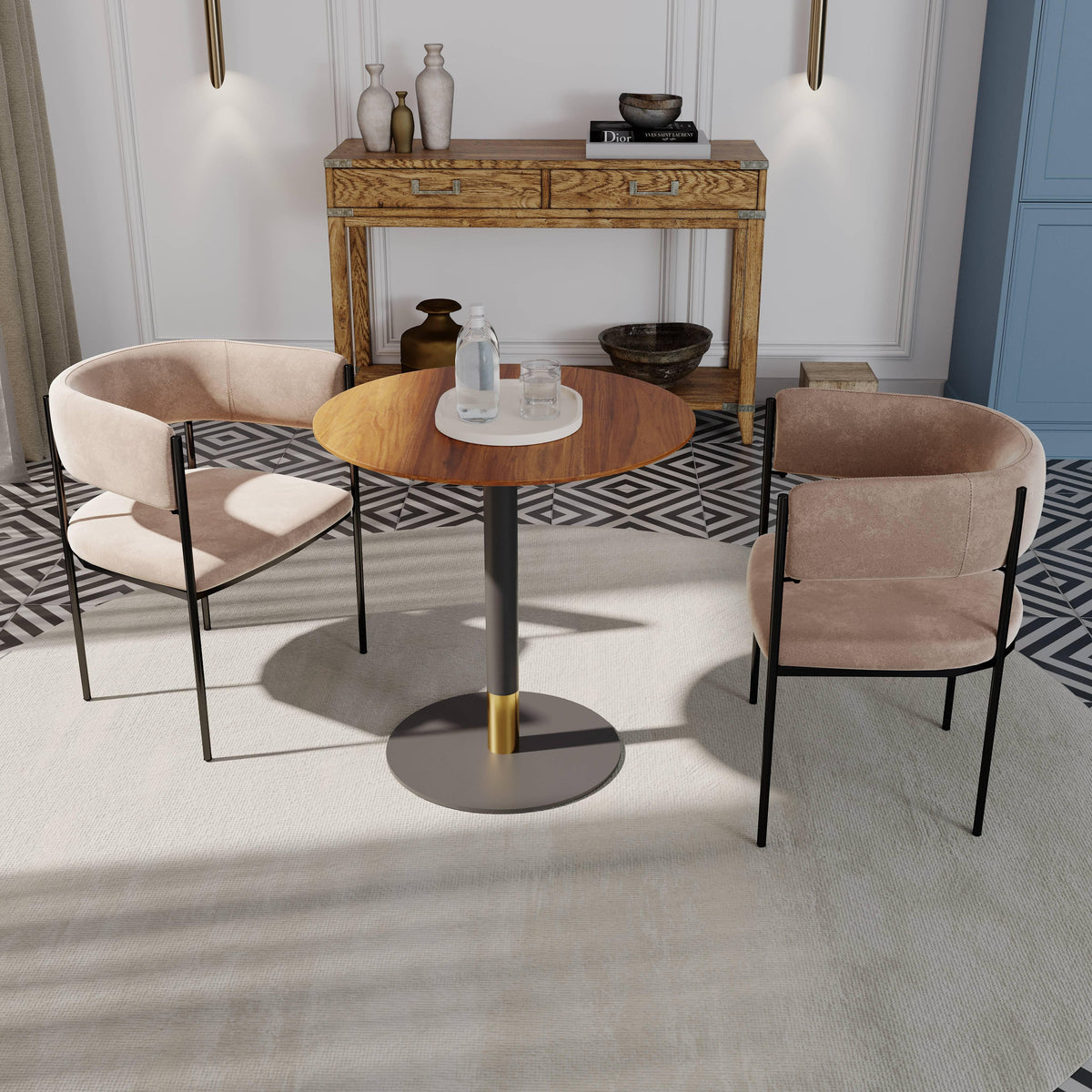 LeisureMod Vail Collection Dining Table Black/Gold Base With 27"/36" Round Black MDF Top - Elax Furniture