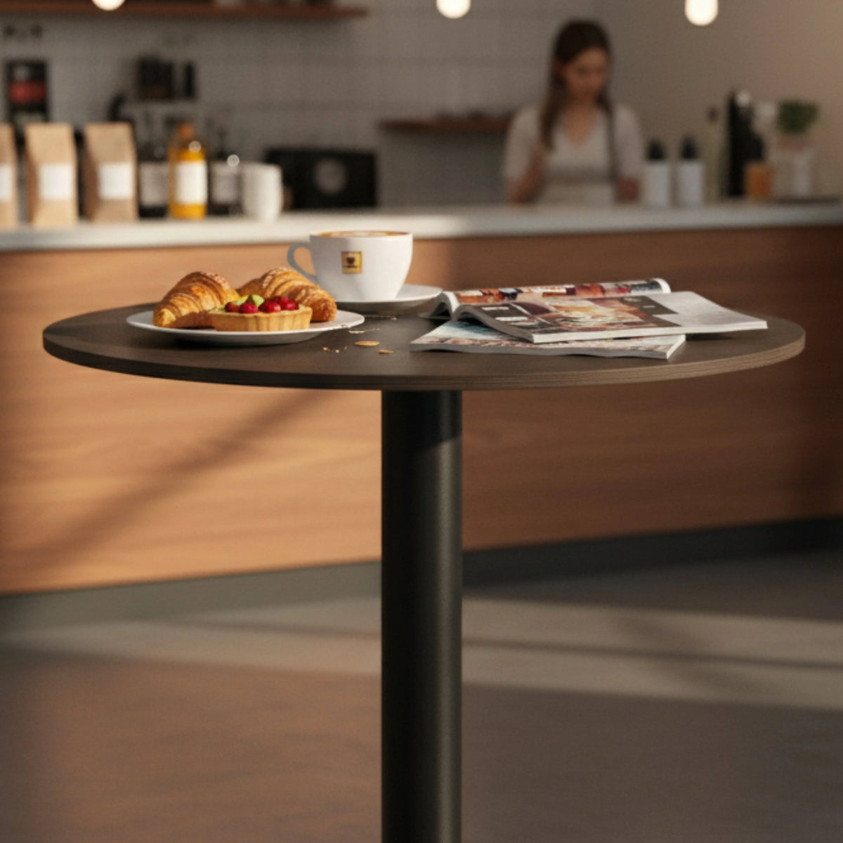 LeisureMod Vail Collection Dining Table Black/Gold Base With 27"/36" Round Black MDF Top