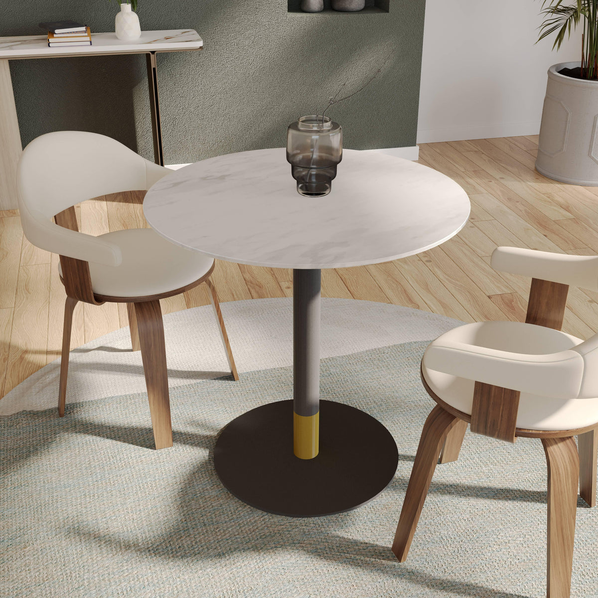 Vail Collection Dining Table Black/Gold Base With 27"/36" Round Stone Top - Elax Furniture