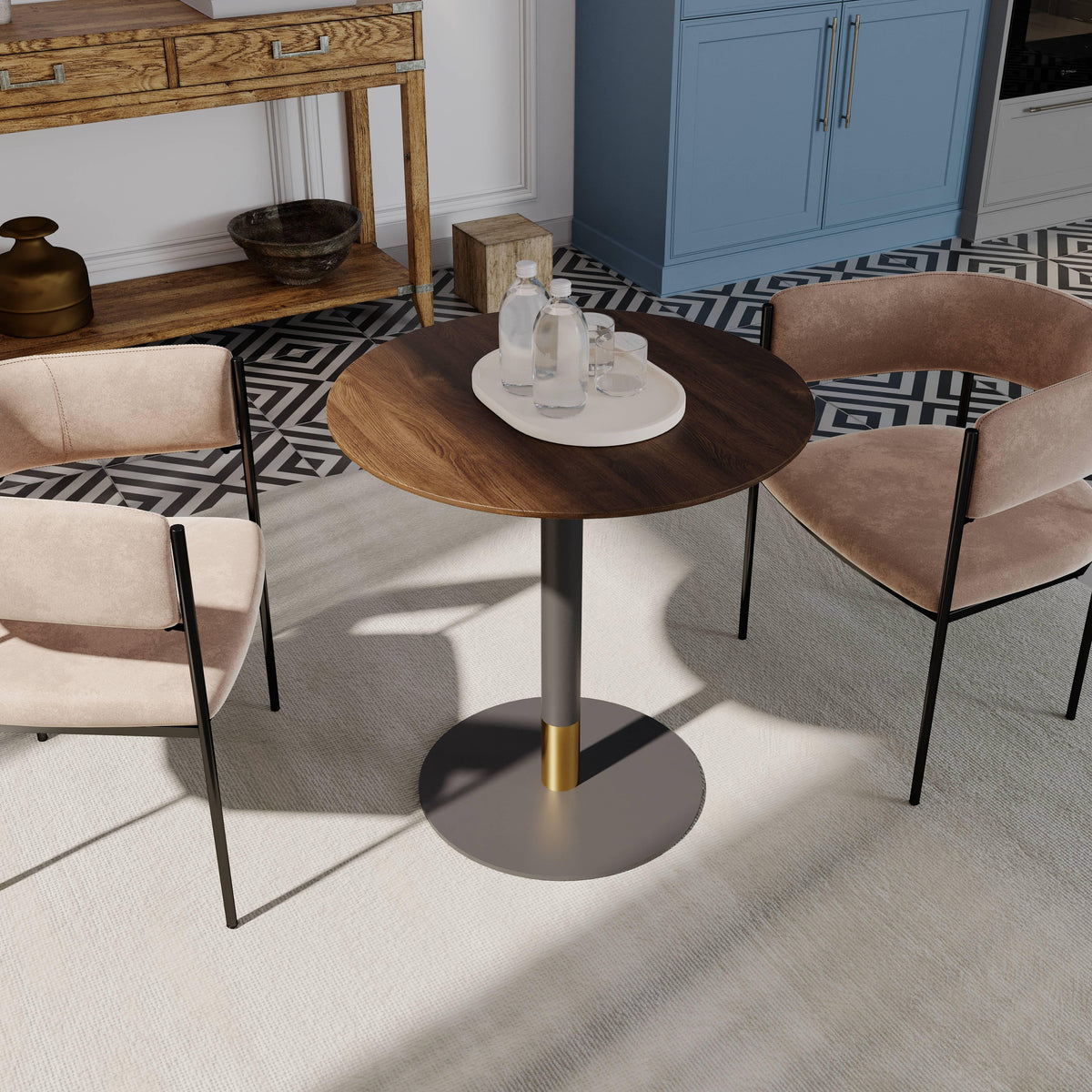 LeisureMod Vail Collection Dining Table Black/Gold Base With 27"/36" Round Black MDF Top - Elax Furniture