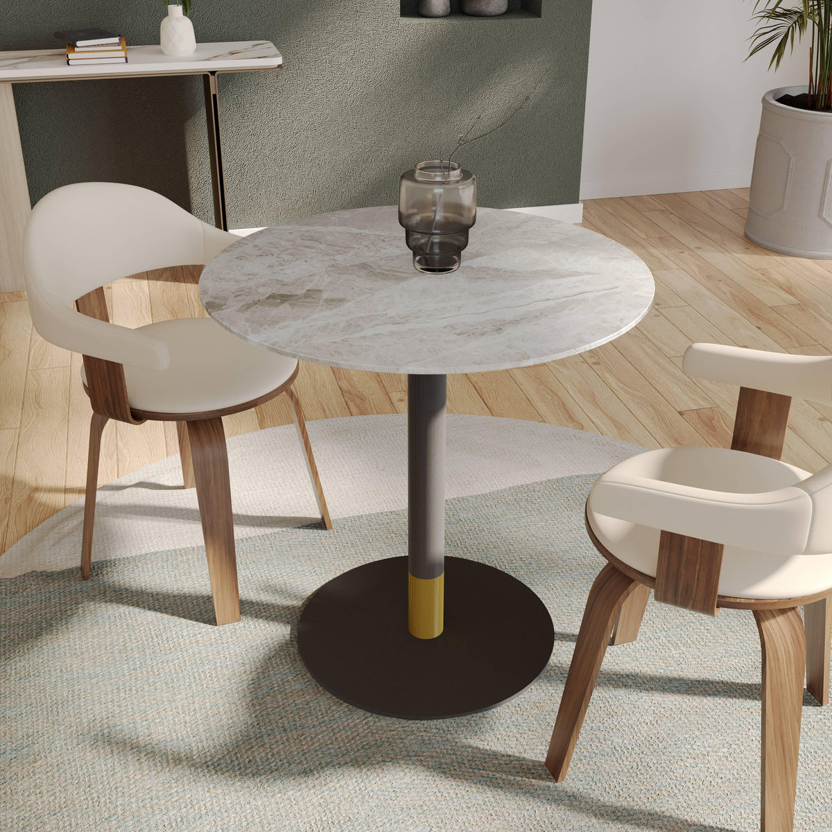 Vail Collection Dining Table Black/Gold Base With 27"/36" Round Stone Top - Elax Furniture