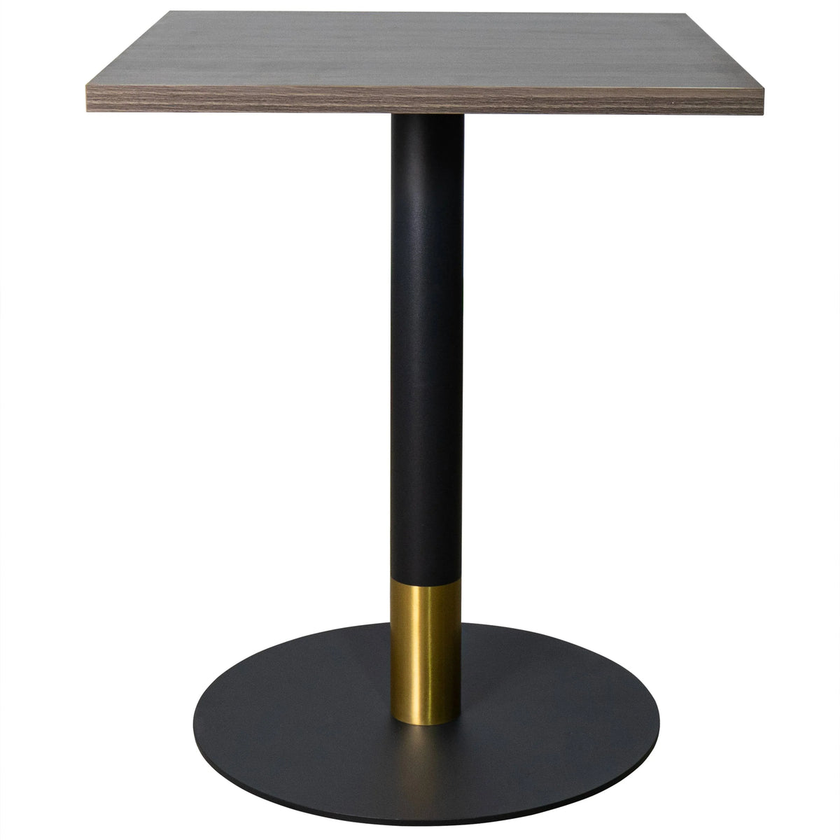 LeisureMod Vail Collection Dining Table Black/Gold Round Base With 24" Square Black MDF Top - Elax Furniture