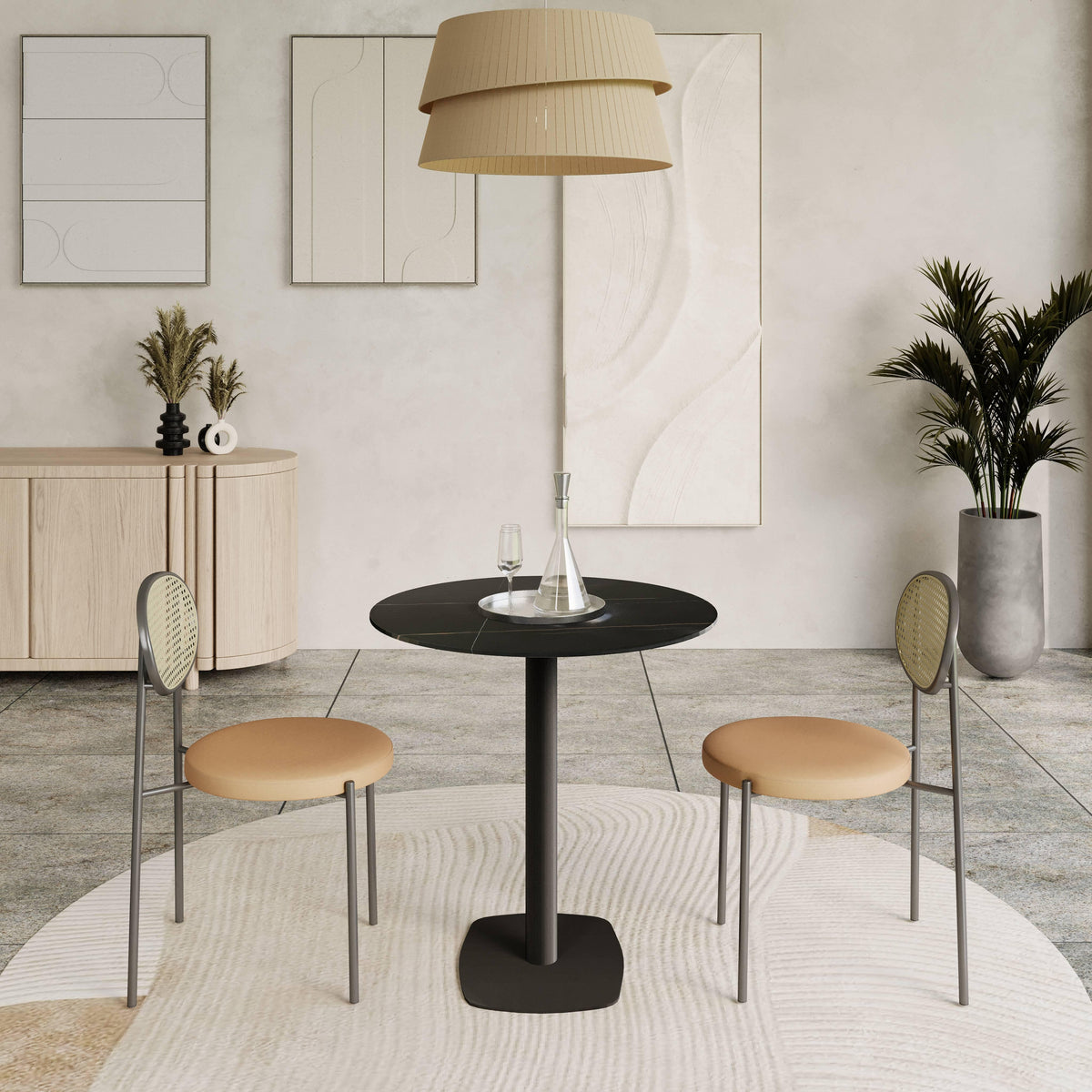 Vail Collection Dining Table Black Rectangle Base With 27"/36" Round Stone Top - Elax Furniture