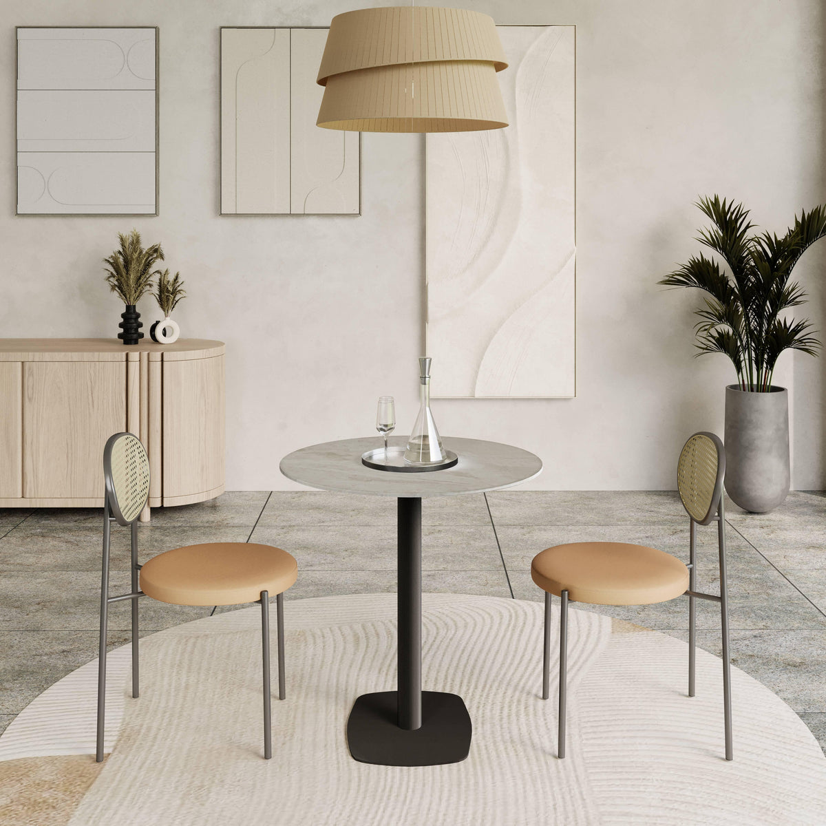 Vail Collection Dining Table Black Rectangle Base With 27"/36" Round Stone Top - Elax Furniture
