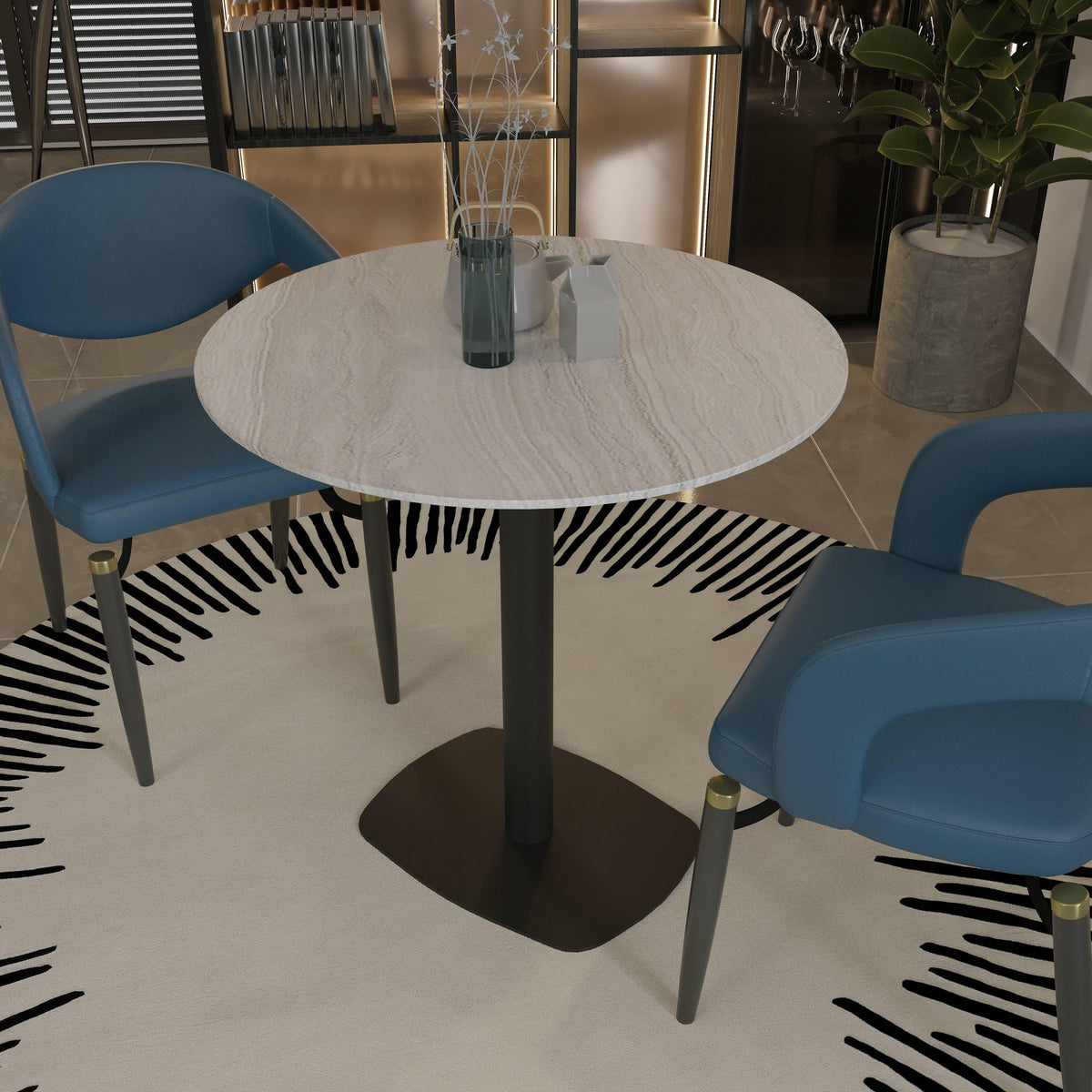 LeisureMod Vail Collection Dining Table Black Rectangle Base With 27"/36" Round Dark Brown MDF Top - Elax Furniture