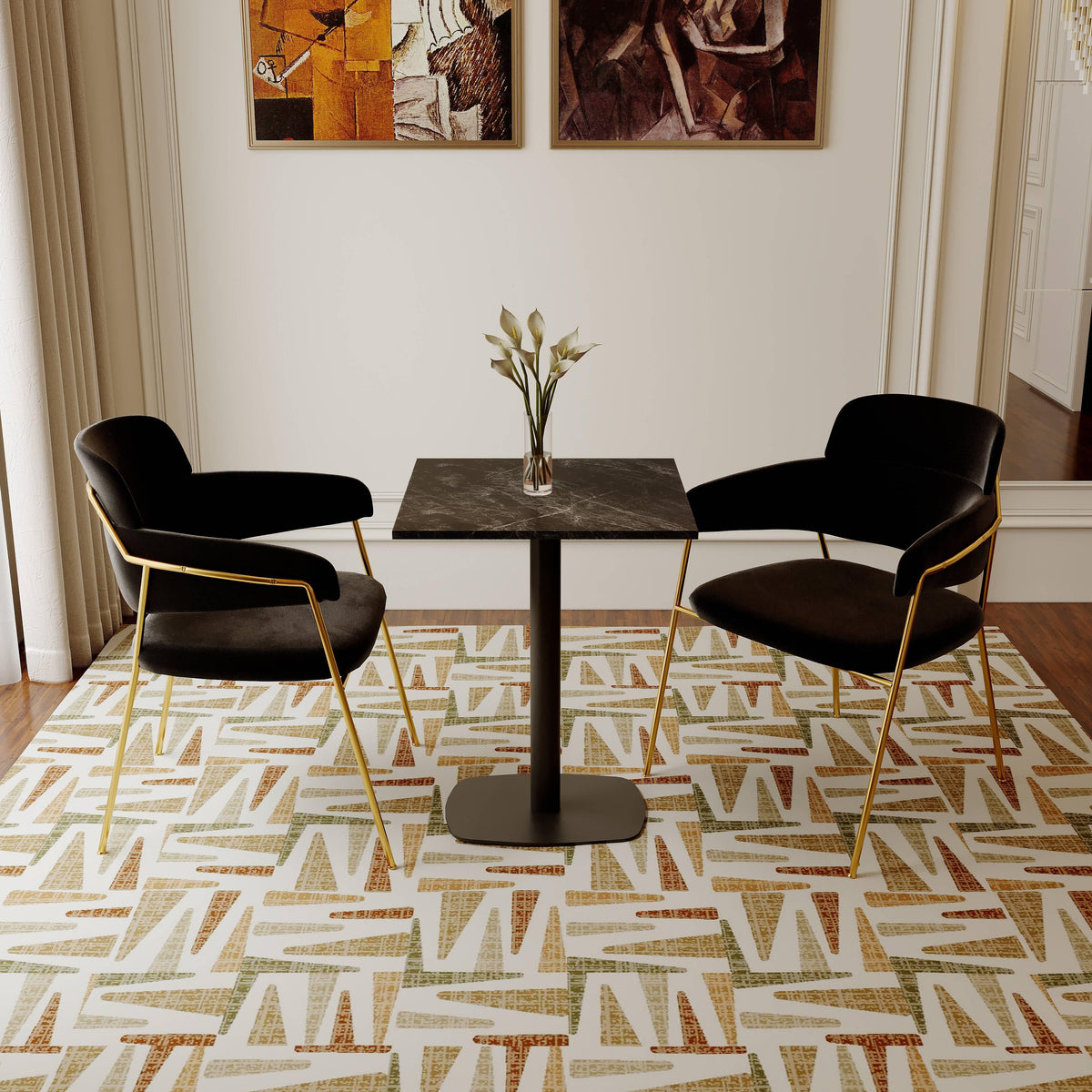 LeisureMod Vail Collection Dining Table Black Rectangle Base With 24" Square MDF Top - Elax Furniture