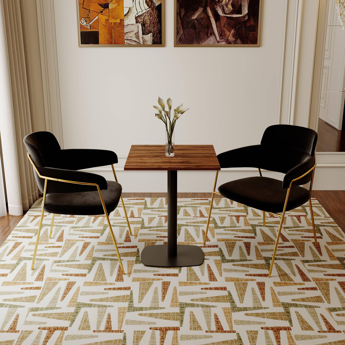 LeisureMod Vail Collection Dining Table Black Rectangle Base With 24" Square MDF Top - Elax Furniture