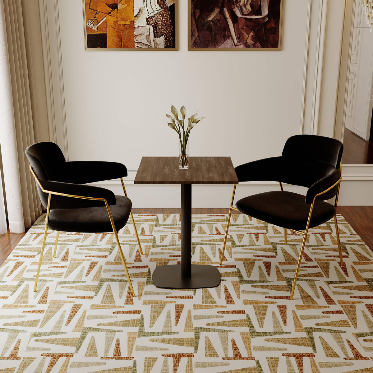 LeisureMod Vail Collection Dining Table Black Rectangle Base With 24" Square MDF Top - Elax Furniture