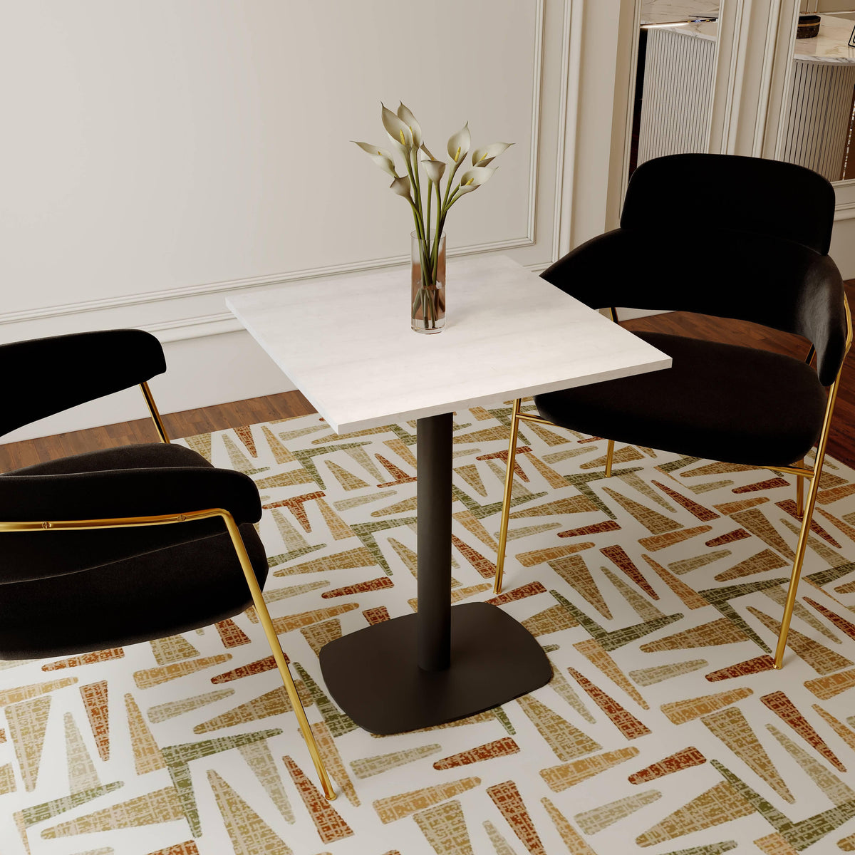 LeisureMod Vail Collection Dining Table Black Rectangle Base With 24" Square MDF Top - Elax Furniture