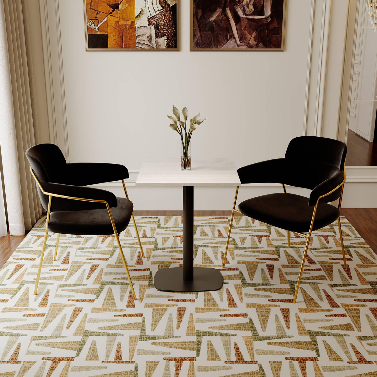 LeisureMod Vail Collection Dining Table Black Rectangle Base With 24" Square MDF Top - Elax Furniture