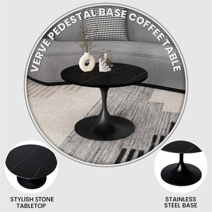 Verve 24” Round Coffee Table with Sintered Stone Top and Stainless Steel Base - Elax Furniture