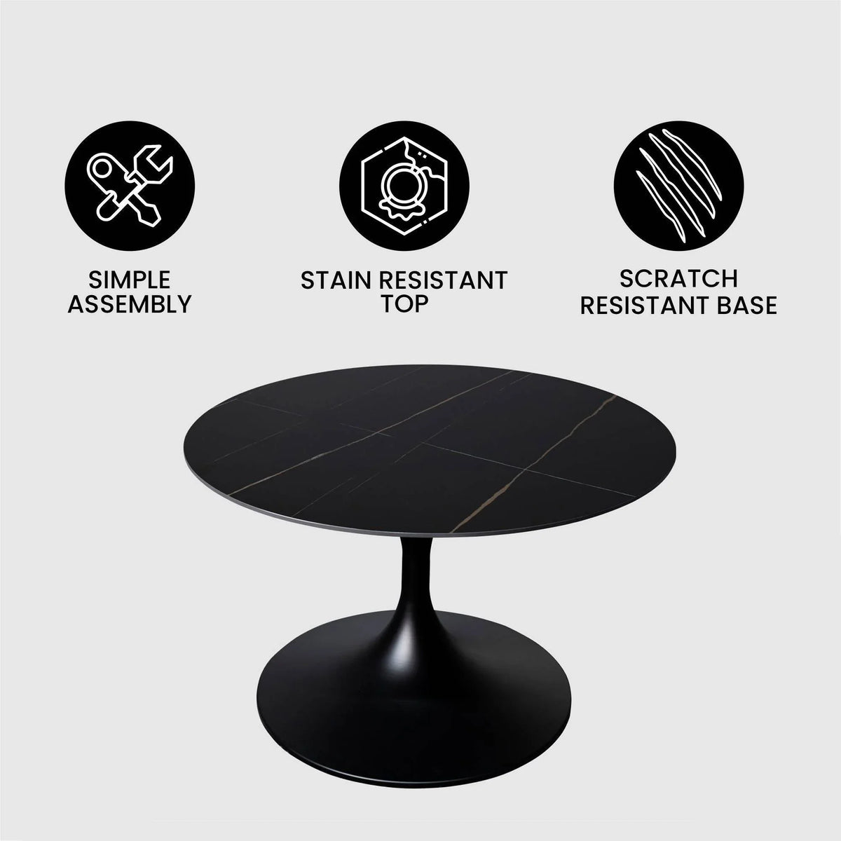 Verve 24” Round Coffee Table with Sintered Stone Top and Stainless Steel Base - Elax Furniture
