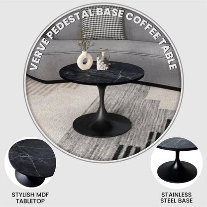 Verve 27” Round Coffee Table with MDF Top and Stainless Steel Base - Elax Furniture