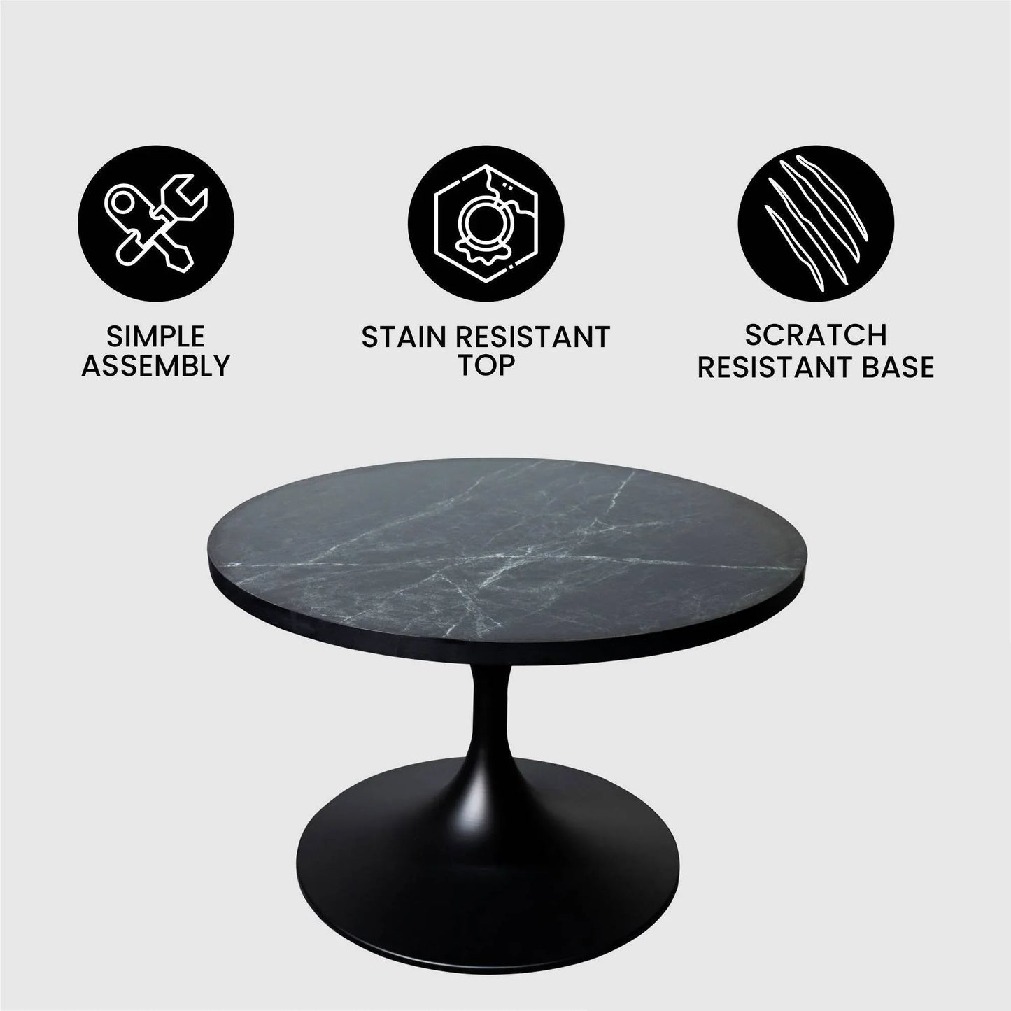 Verve 27” Round Coffee Table with MDF Top and Stainless Steel Base - Elax Furniture