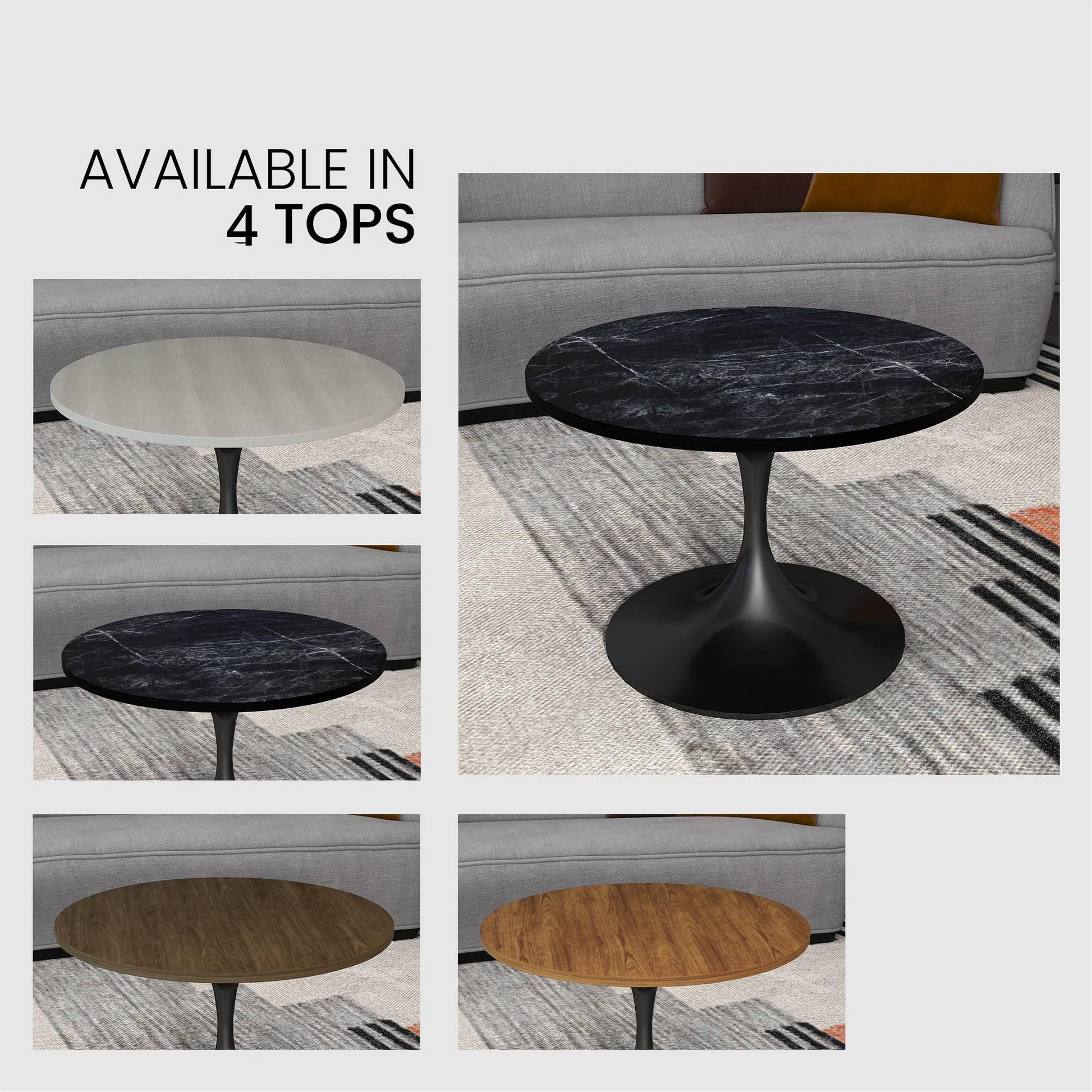 Verve 27” Round Coffee Table with MDF Top and Stainless Steel Base - Elax Furniture
