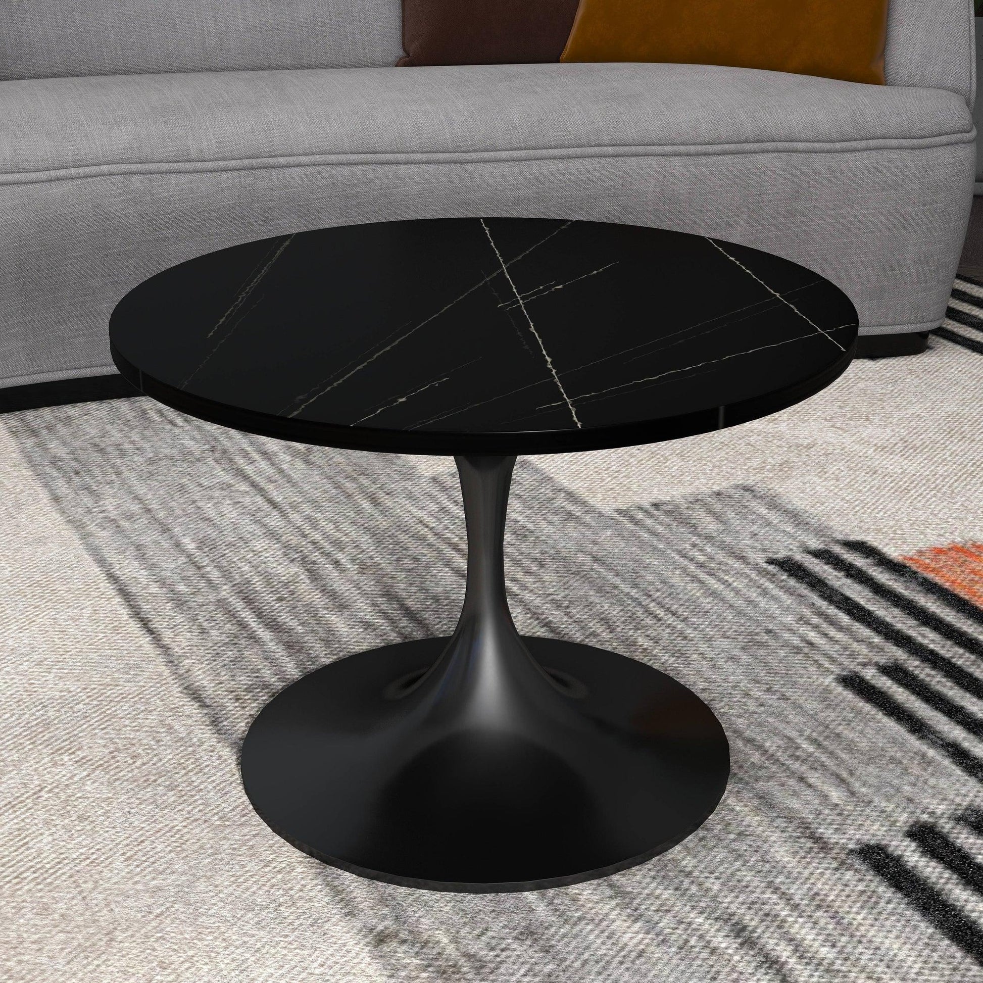 Verve 27” Round Coffee Table with Sintered Stone Top and Stainless Steel Base - Elax Furniture