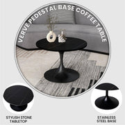Verve 27” Round Coffee Table with Sintered Stone Top and Stainless Steel Base - Elax Furniture