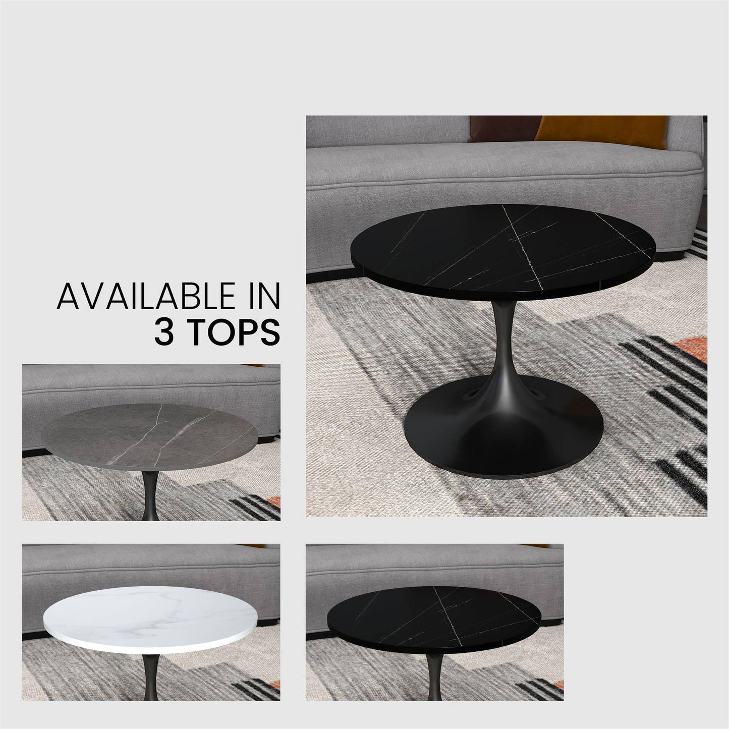 Verve 27” Round Coffee Table with Sintered Stone Top and Stainless Steel Base - Elax Furniture