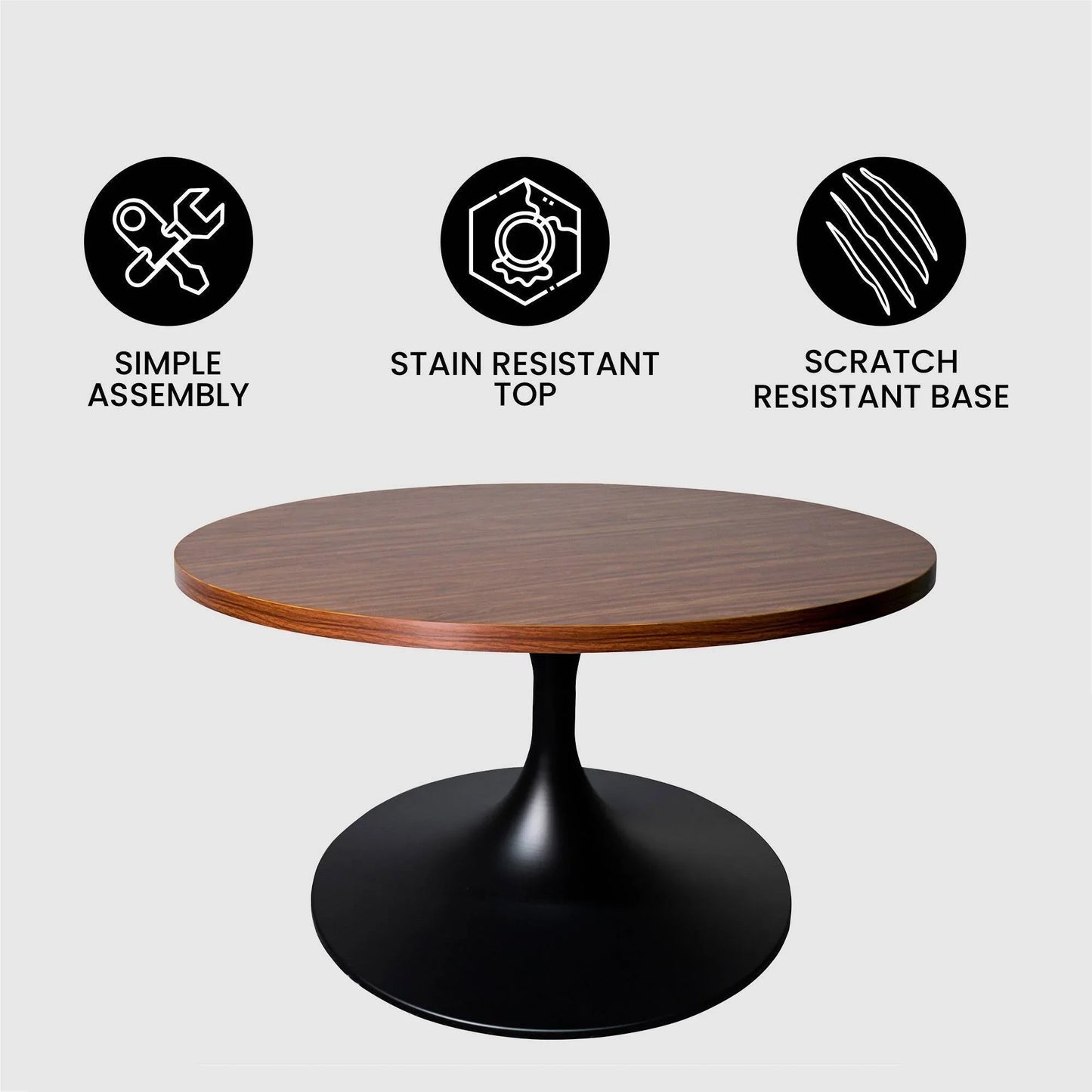 Verve 27” Round Coffee Table with MDF Top and Stainless Steel Base - Elax Furniture
