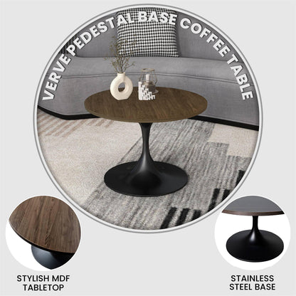 Verve 27” Round Coffee Table with MDF Top and Stainless Steel Base - Elax Furniture