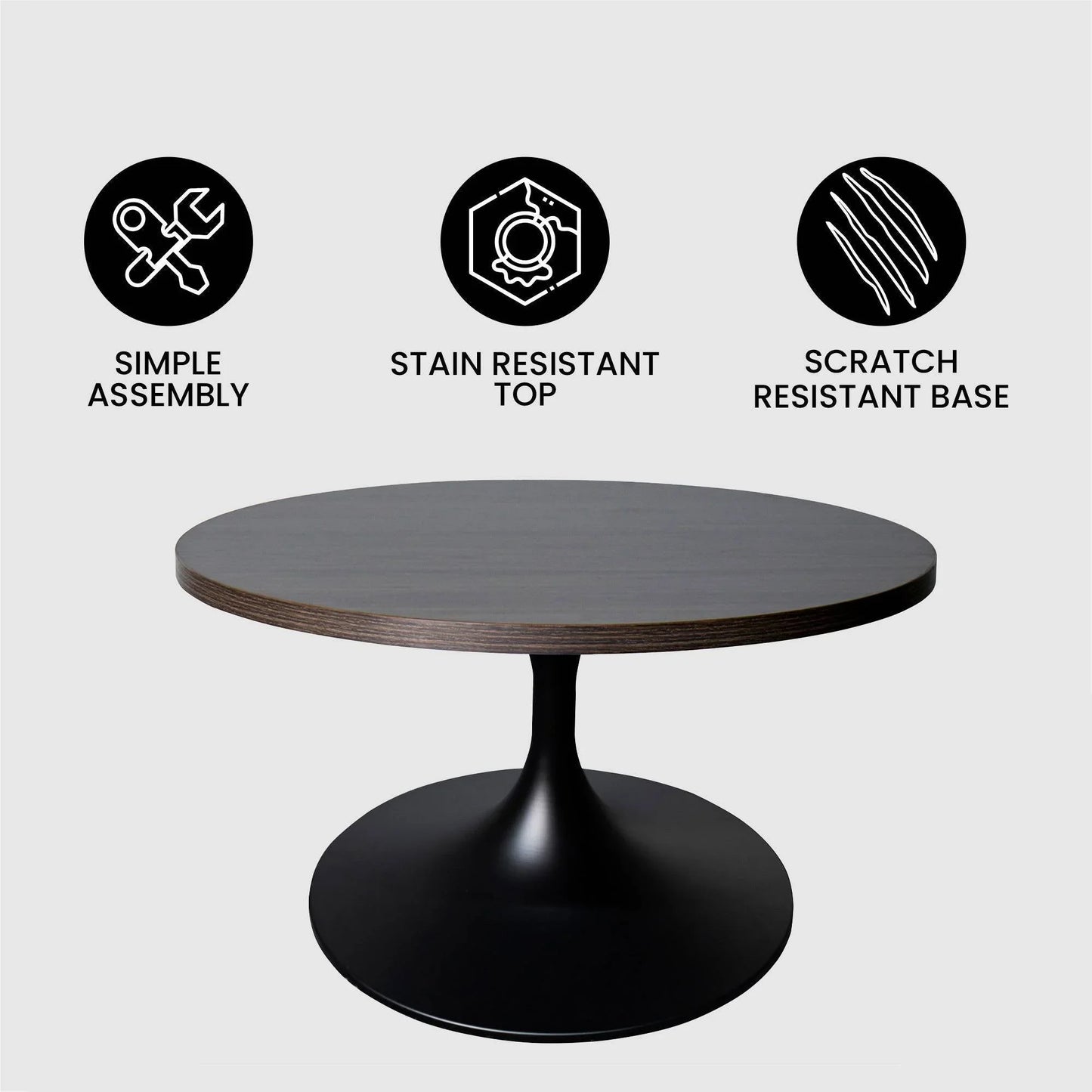 Verve 27” Round Coffee Table with MDF Top and Stainless Steel Base - Elax Furniture