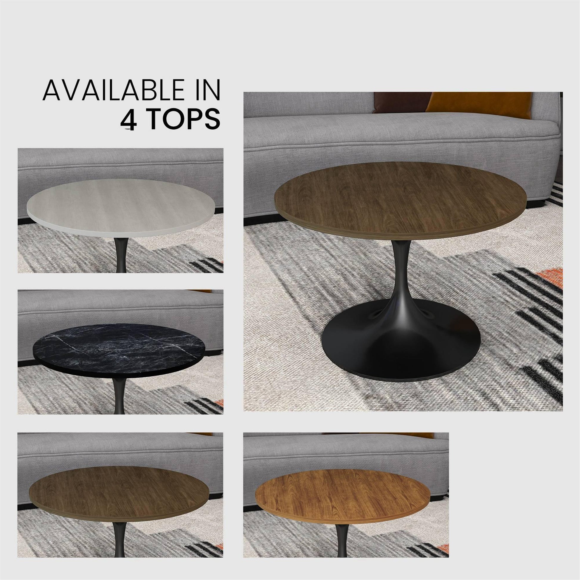 Verve 27” Round Coffee Table with MDF Top and Stainless Steel Base - Elax Furniture