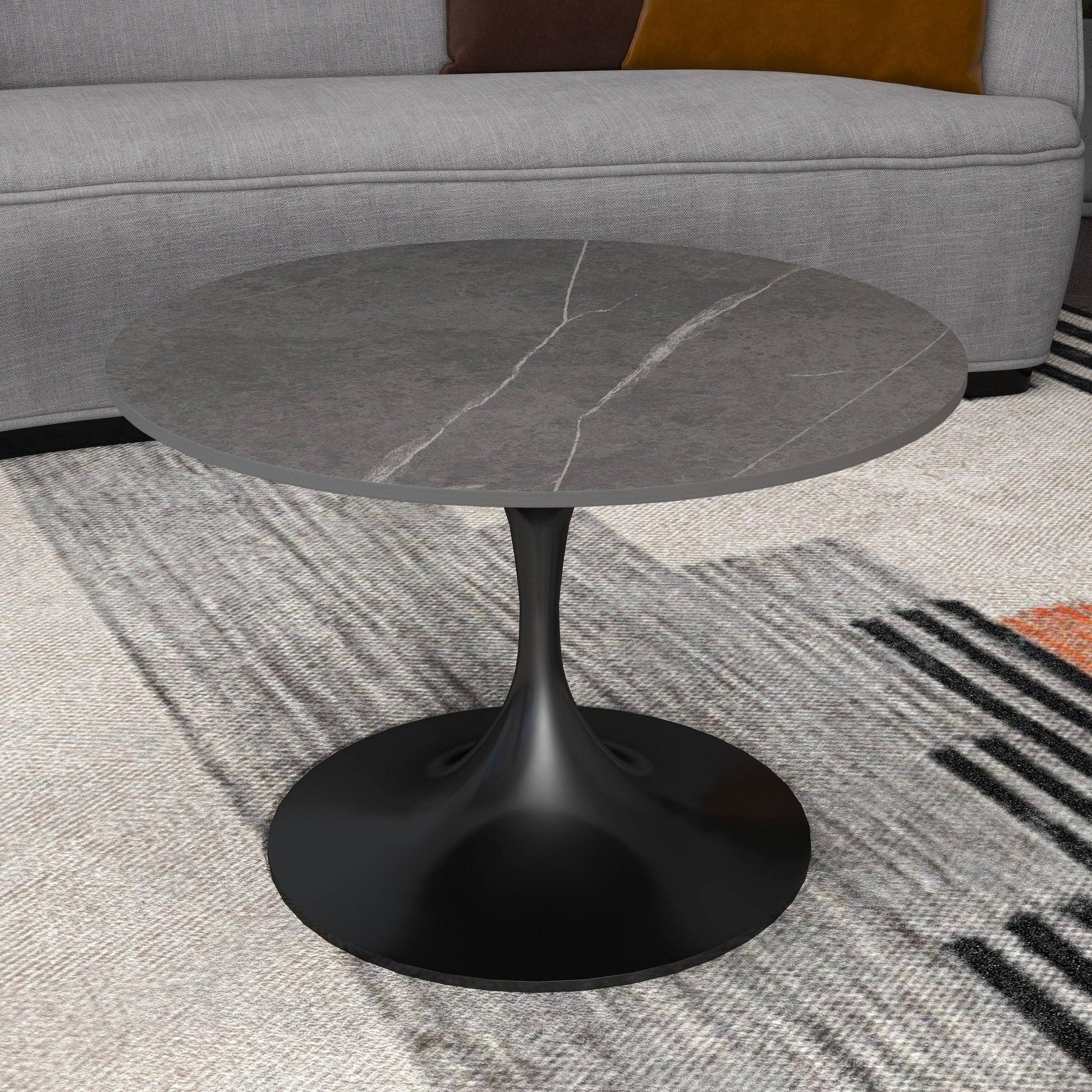 Verve 27” Round Coffee Table with Sintered Stone Top and Stainless Steel Base - Elax Furniture