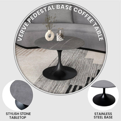 Verve 27” Round Coffee Table with Sintered Stone Top and Stainless Steel Base - Elax Furniture