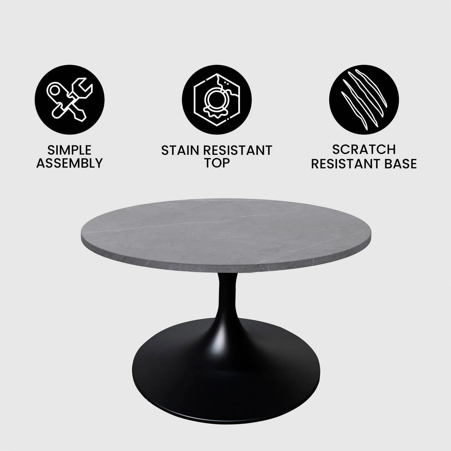 Verve 27” Round Coffee Table with Sintered Stone Top and Stainless Steel Base - Elax Furniture