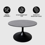 Verve 27” Round Coffee Table with Sintered Stone Top and Stainless Steel Base - Elax Furniture