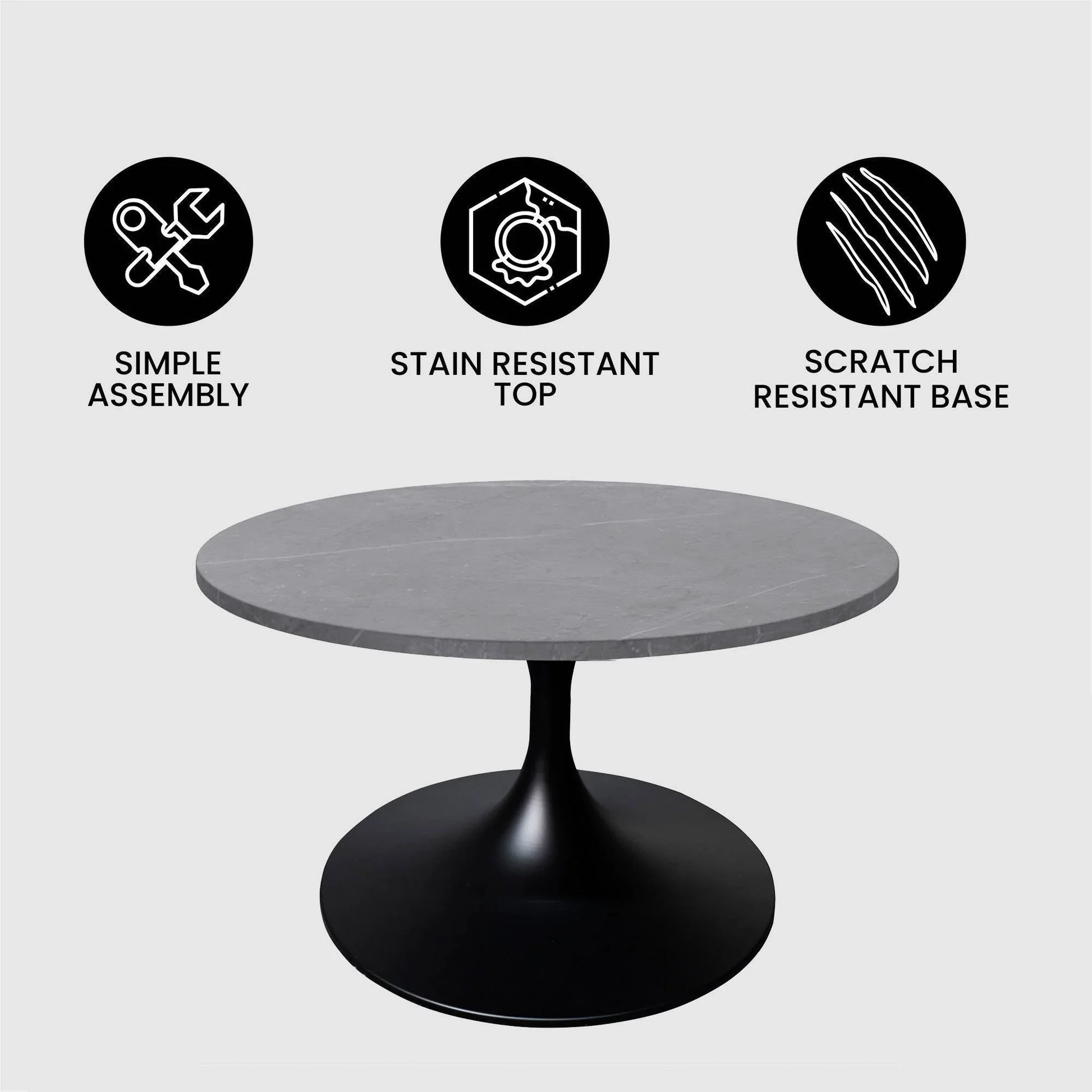 Verve 27” Round Coffee Table with Sintered Stone Top and Stainless Steel Base - Elax Furniture