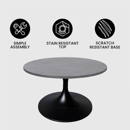 Verve 27” Round Coffee Table with Sintered Stone Top and Stainless Steel Base - Elax Furniture