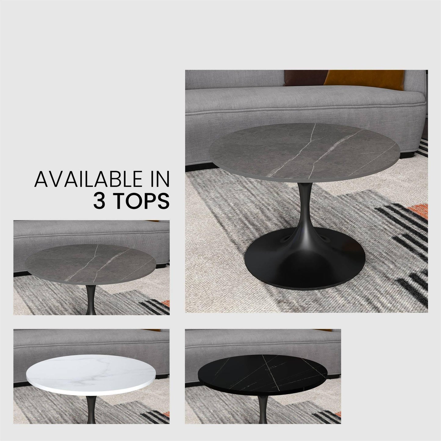 Verve 27” Round Coffee Table with Sintered Stone Top and Stainless Steel Base - Elax Furniture