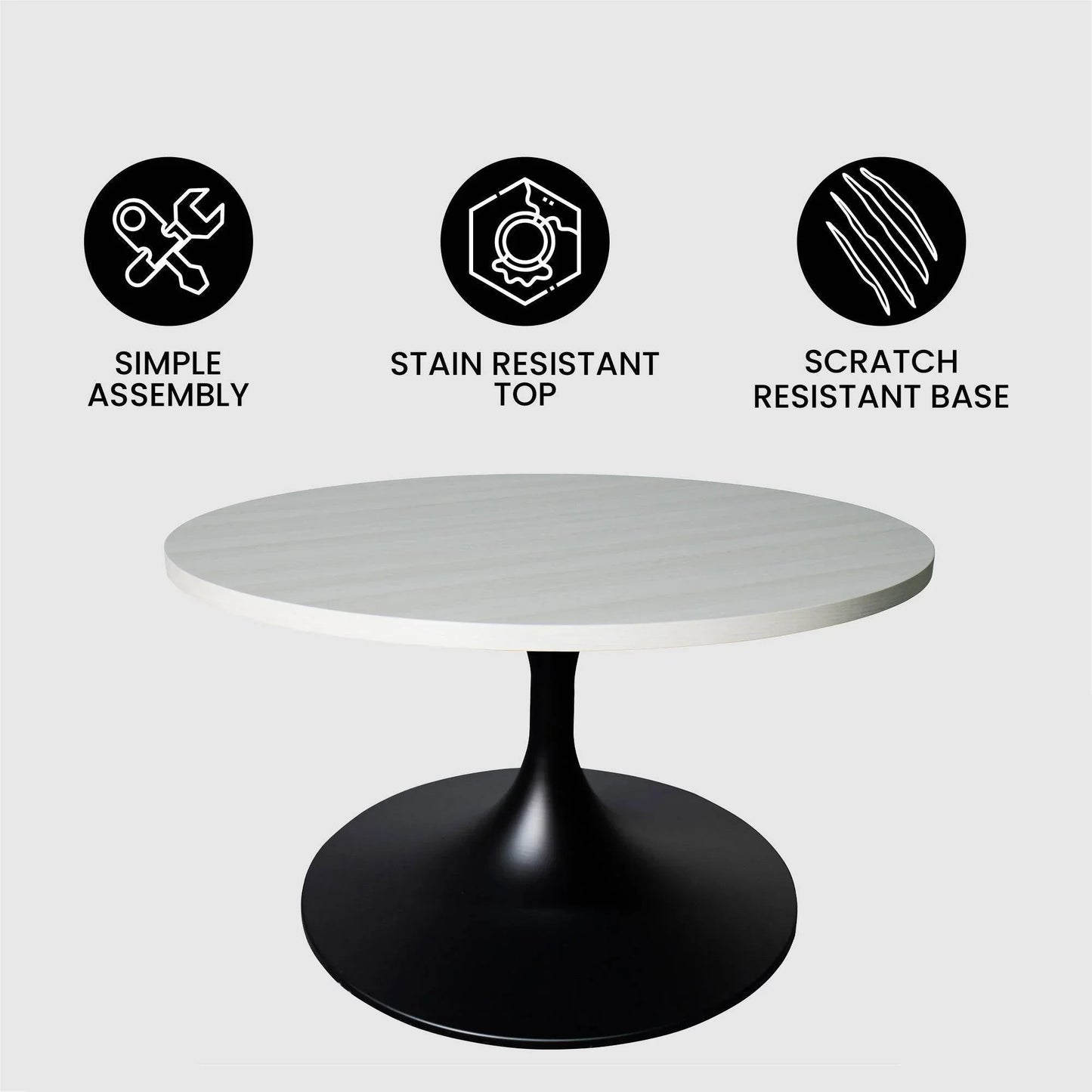 Verve 27” Round Coffee Table with MDF Top and Stainless Steel Base - Elax Furniture