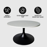 Verve 27” Round Coffee Table with MDF Top and Stainless Steel Base - Elax Furniture