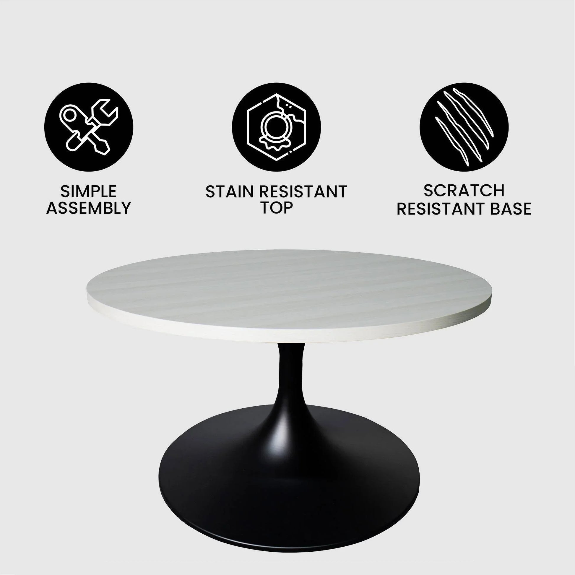 Verve 27” Round Coffee Table with MDF Top and Stainless Steel Base - Elax Furniture