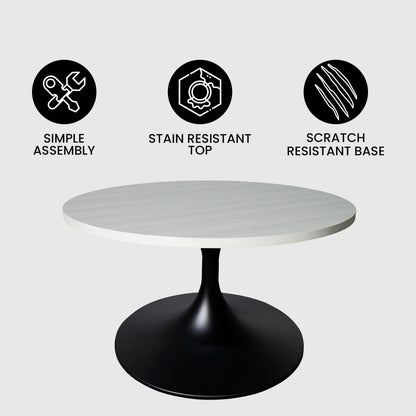 Verve 27” Round Coffee Table with MDF Top and Stainless Steel Base - Elax Furniture