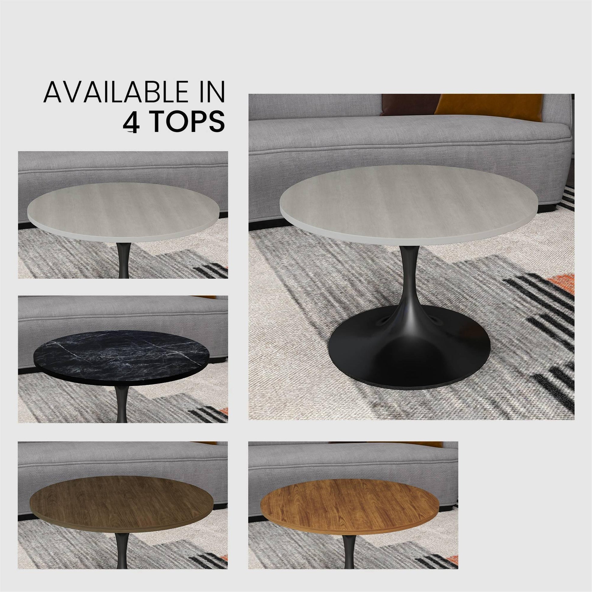 Verve 27” Round Coffee Table with MDF Top and Stainless Steel Base - Elax Furniture