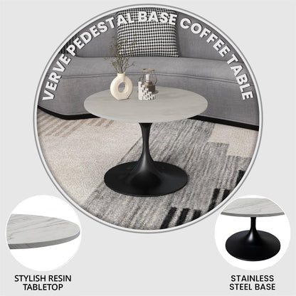 Verve 27” Round Coffee Table with Resin Top and Stainless Steel Base - Elax Furniture