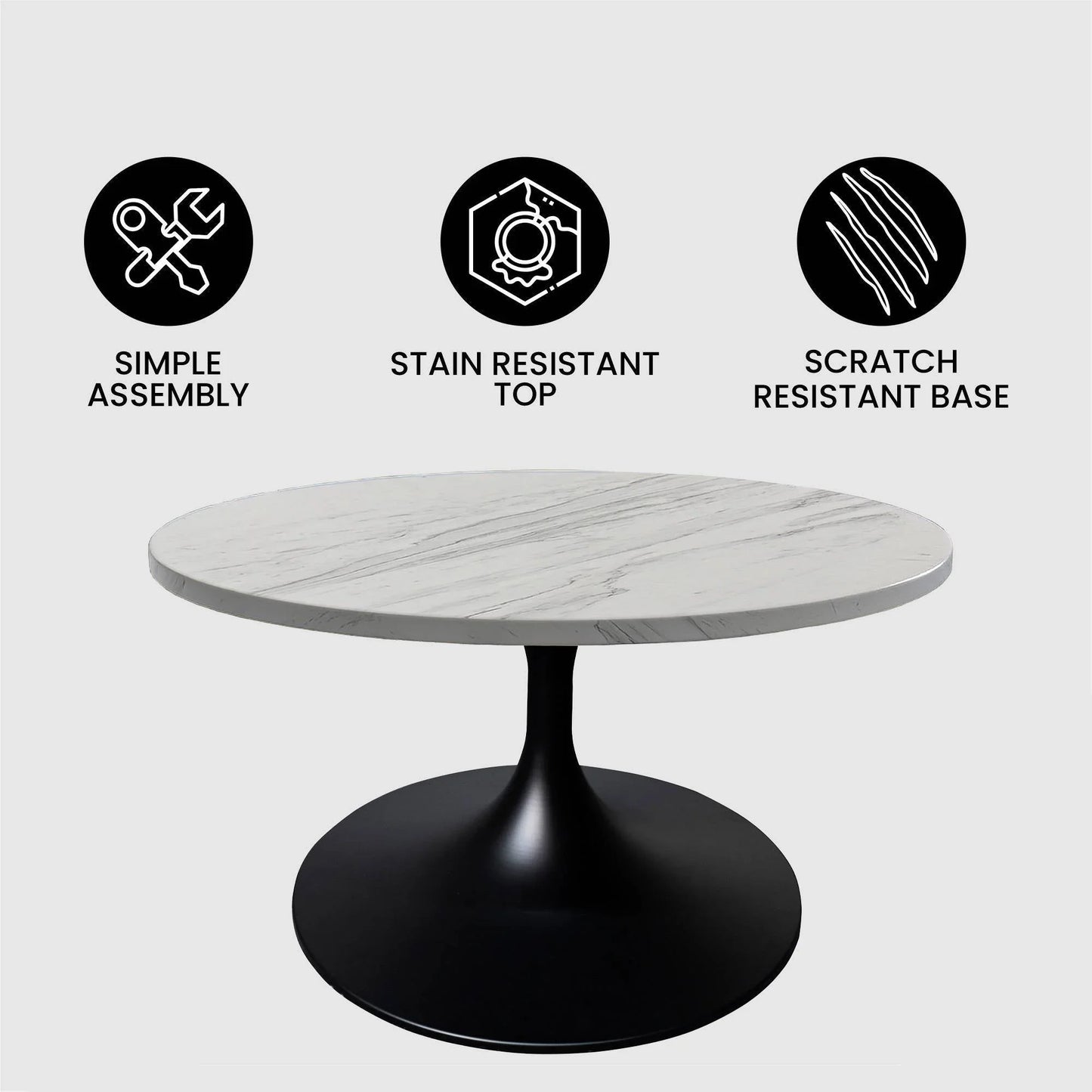 Verve 27” Round Coffee Table with Resin Top and Stainless Steel Base - Elax Furniture