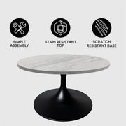 Verve 27” Round Coffee Table with Resin Top and Stainless Steel Base - Elax Furniture