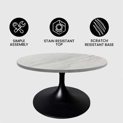 Verve 27” Round Coffee Table with Resin Top and Stainless Steel Base - Elax Furniture