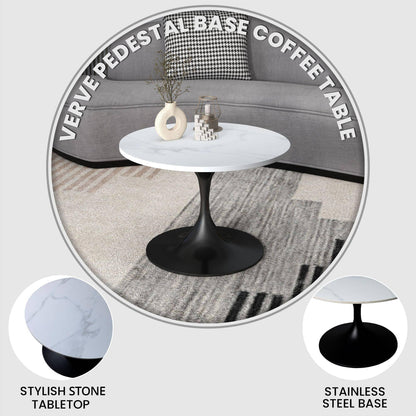Verve 27” Round Coffee Table with Sintered Stone Top and Stainless Steel Base - Elax Furniture