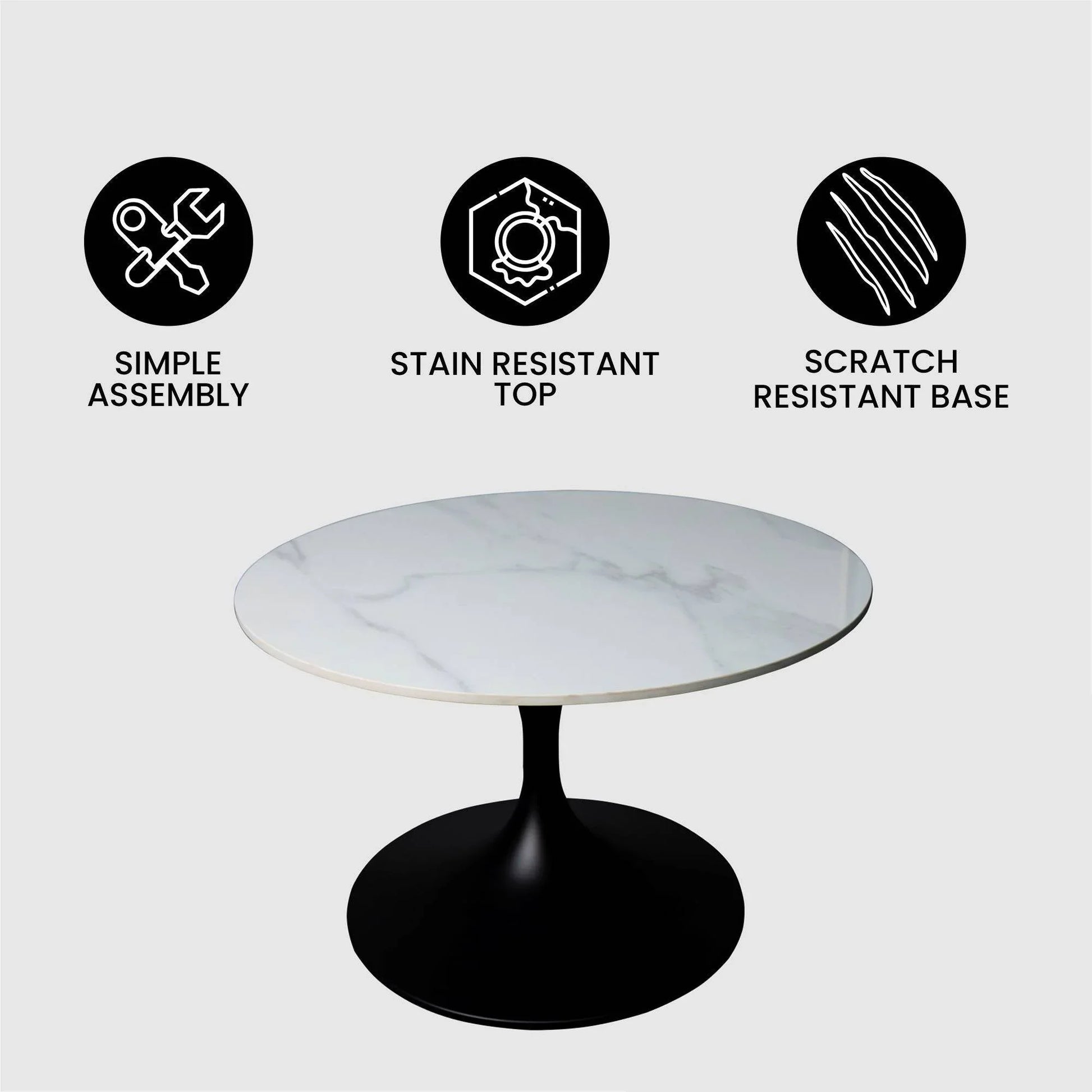 Verve 27” Round Coffee Table with Sintered Stone Top and Stainless Steel Base - Elax Furniture