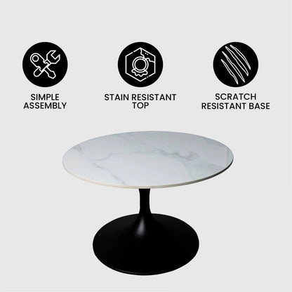 Verve 27” Round Coffee Table with Sintered Stone Top and Stainless Steel Base - Elax Furniture