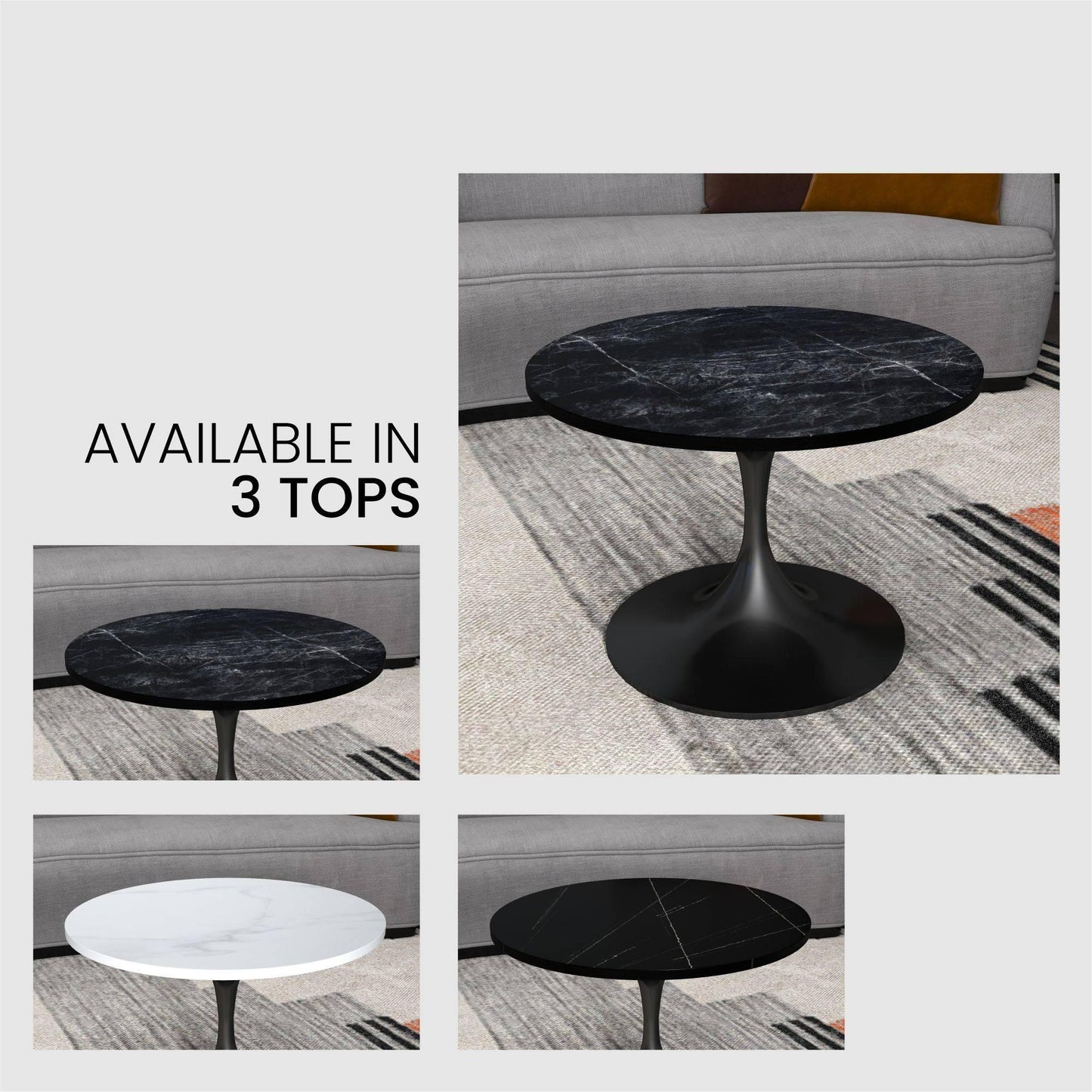 Verve 27” Round Coffee Table with Sintered Stone Top and Stainless Steel Base - Elax Furniture