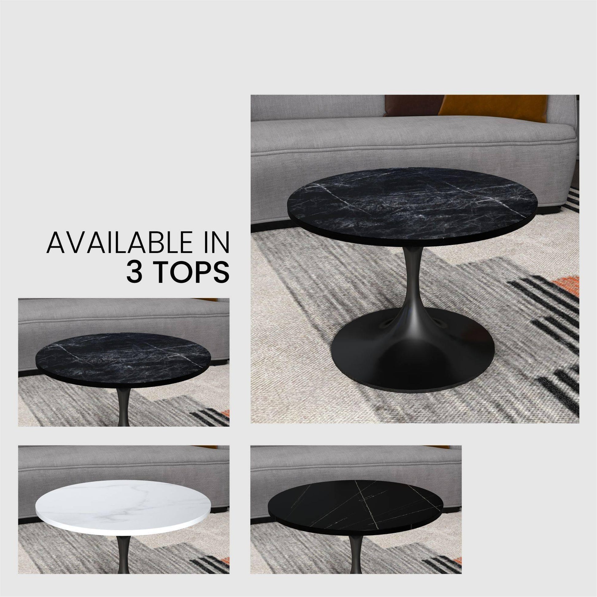 Verve 27” Round Coffee Table with Sintered Stone Top and Stainless Steel Base - Elax Furniture